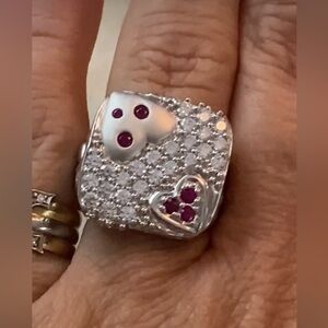 HUGE Estate 14k White Gold BIG 2 CTW VS Diamond Ruby Statement Heart Ring Sz 8